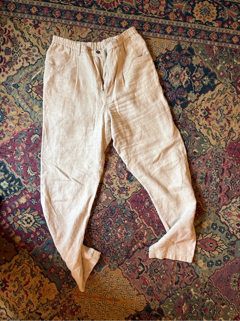 Eddie Bauer Women's Light Tan Linen-Blend Elastic Waist Trousers